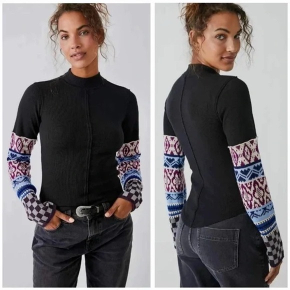 We the Free.Black Graphic Long Sleeve Crew Neck Bodysuit - Picture 1 of 3